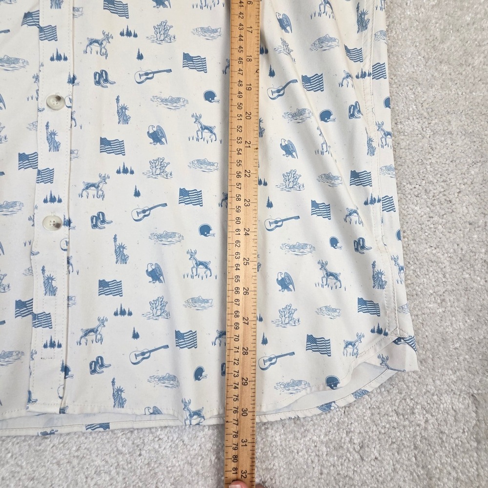 Burlebo Mens XL Performance Short Sleeve Button Down Shirt Americana Print - Picture 8 of 8